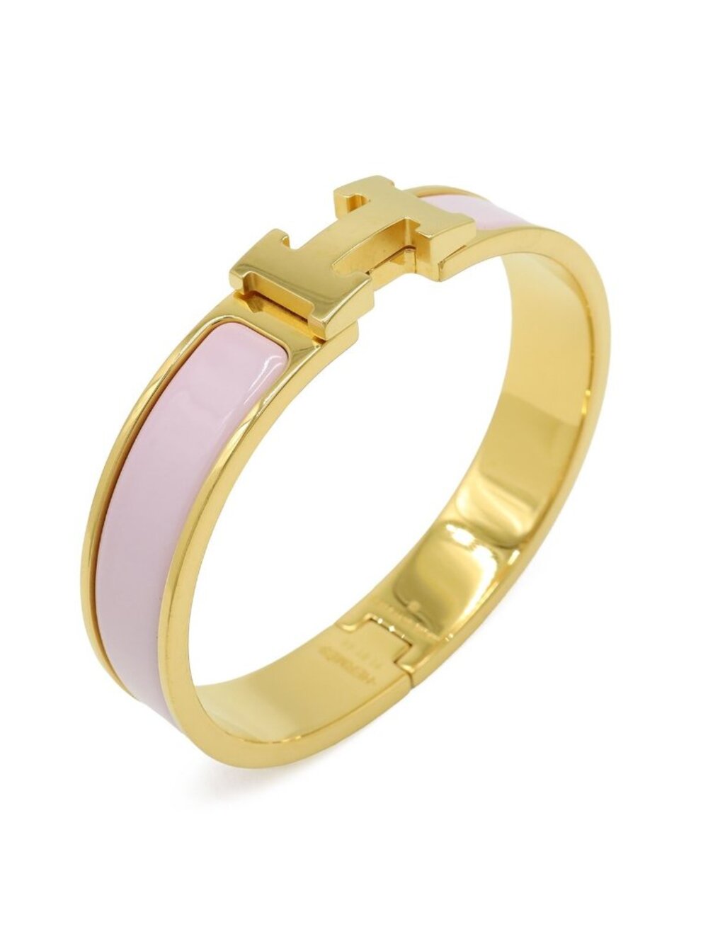 Hermes Clic H PM Ash Enamel Bracelet Bangle Light Pink Gold